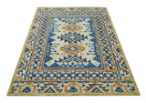 Ready To Ship Bohemian Southwestern Hand Tufted Blue, Gold and Beige Wool Rug
