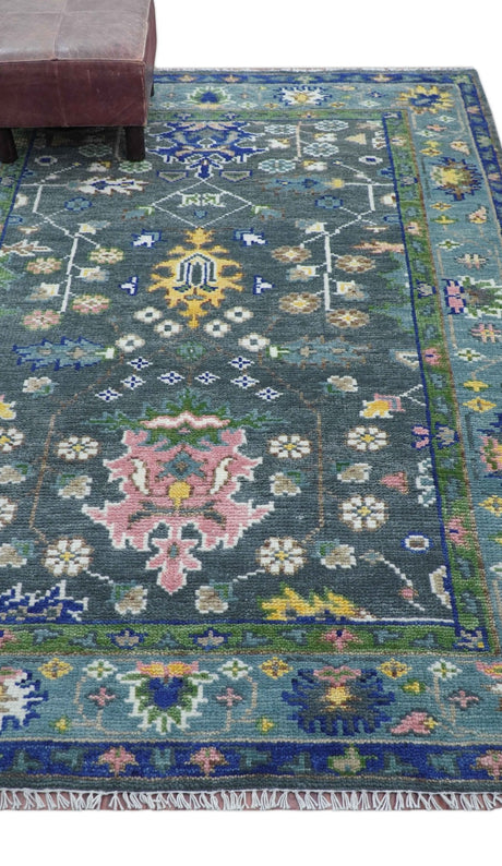 Ready to ship Charcoal, Green And Blue 5x7 Wool Rug
