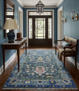 Ready to ship Charcoal, Green And Blue 5x7 Wool Rug