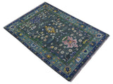 Ready to ship Charcoal, Green And Blue 5x7 Wool Rug