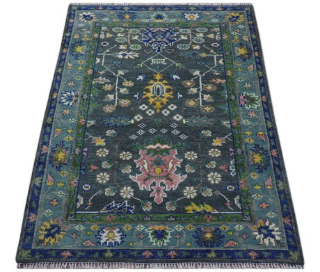 Ready to ship Charcoal, Green And Blue 5x7 Wool Rug