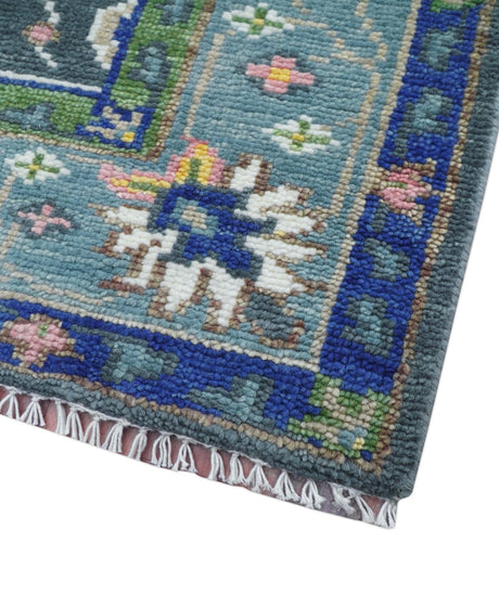 Ready to ship Charcoal, Green And Blue 5x7 Wool Rug