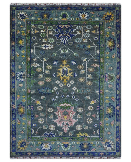 Ready to ship Charcoal, Green And Blue 5x7 Wool Rug