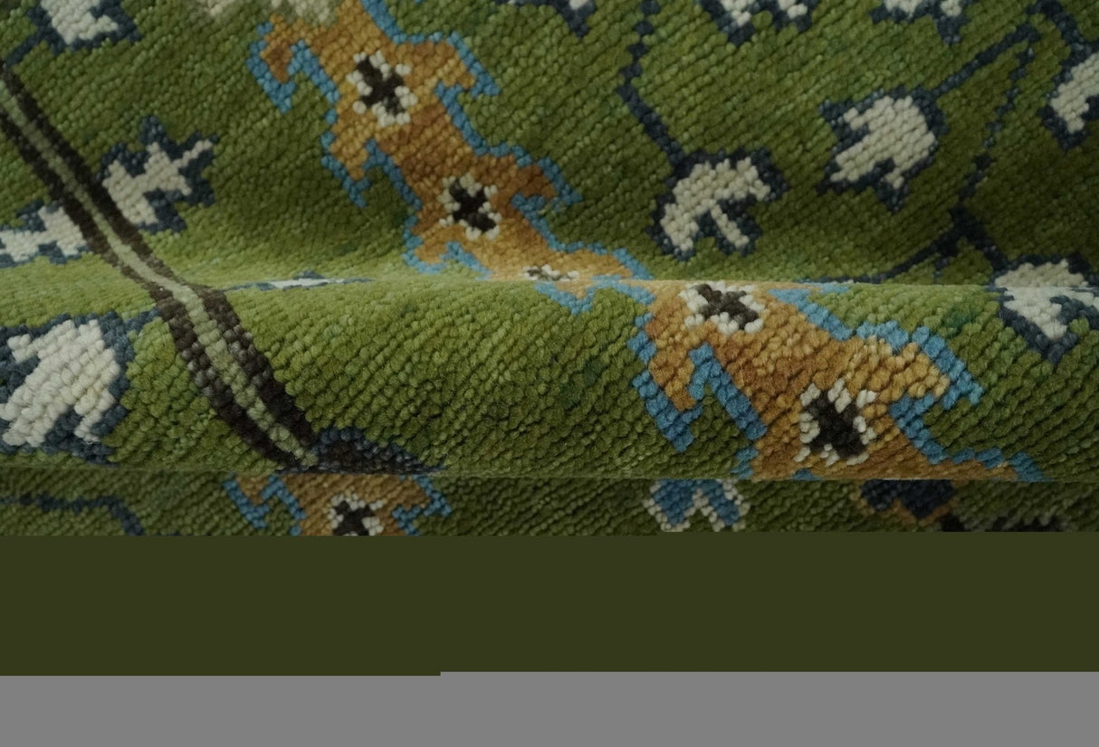 Ready to Ship Hand Knotted Green and Ivory Traditional Wool Area Rug