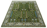 Ready to Ship Hand Knotted Green and Ivory Traditional Wool Area Rug