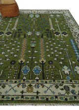 Ready to Ship Hand Knotted Green and Ivory Traditional Wool Area Rug