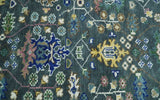 Ready to Ship Hand Knotted Green Moss and Blue Traditional Turkish Design Wool Rug