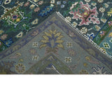 Ready to Ship Hand Knotted Green Moss and Blue Traditional Turkish Design Wool Rug