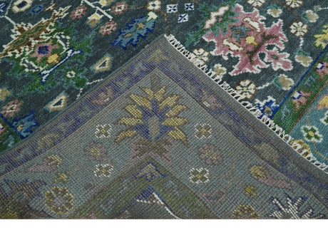Ready to Ship Hand Knotted Green Moss and Blue Traditional Turkish Design Wool Rug