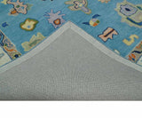 Ready to Ship Hand Tufted Blue and Ivory Modern Colorful Oushak Rug