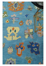 Ready to Ship Hand Tufted Blue and Ivory Modern Colorful Oushak Rug, Kids, Living Room Rug
