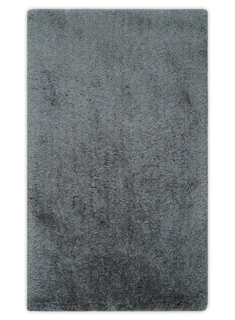 Ready To Ship Hand Woven High Pile Shag Charcoal Soft Viscose Rug