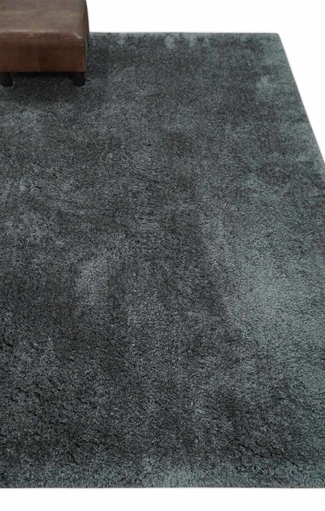 Ready To Ship Hand Woven High Pile Shag Charcoal Soft Viscose Rug