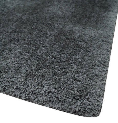 Ready To Ship Hand Woven High Pile Shag Charcoal Soft Viscose Rug