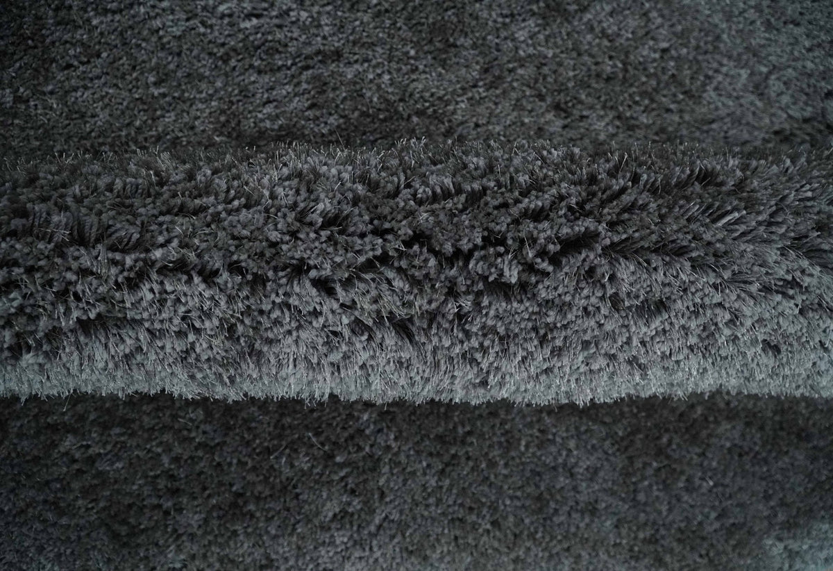 Ready To Ship Hand Woven High Pile Shag Charcoal Soft Viscose Rug
