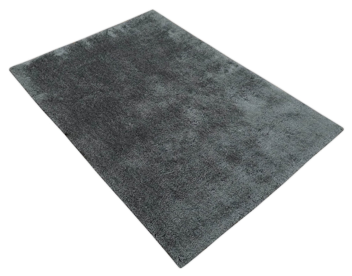 Ready To Ship Hand Woven High Pile Shag Charcoal Soft Viscose Rug