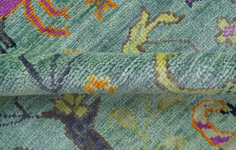Ready to Ship Jungle Life Peacock Bird 8x8 Square Green Wool Rug