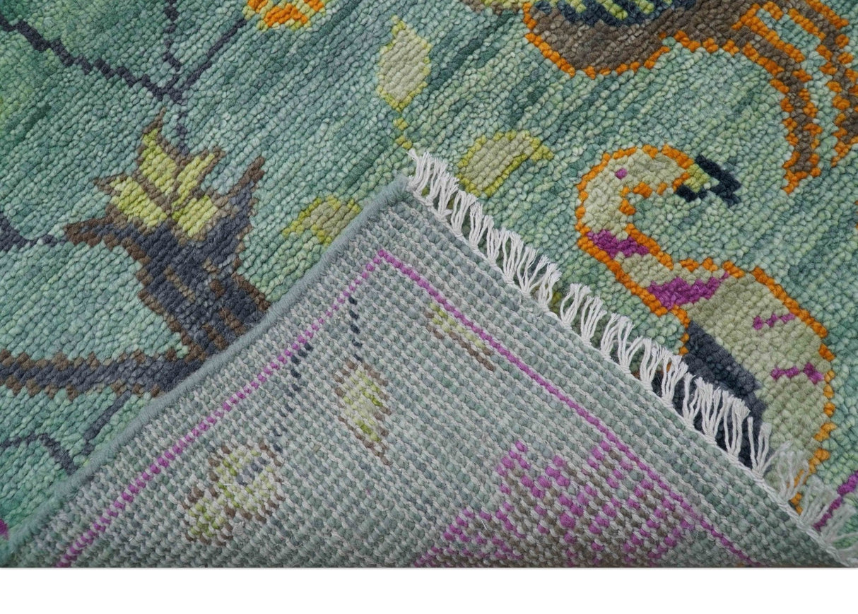 Ready to Ship Jungle Life Peacock Bird 8x8 Square Green Wool Rug