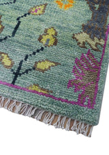 Ready to Ship Jungle Life Peacock Bird 8x8 Square Green Wool Rug