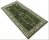 Ready to Ship Oversize 5x10 Runner Rug Green Tree of life Wool Rug