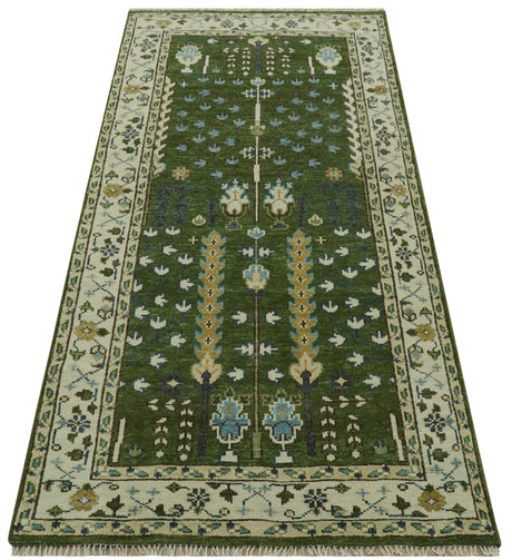 Ready to Ship Oversize 5x10 Runner Rug Green Tree of life Wool Rug
