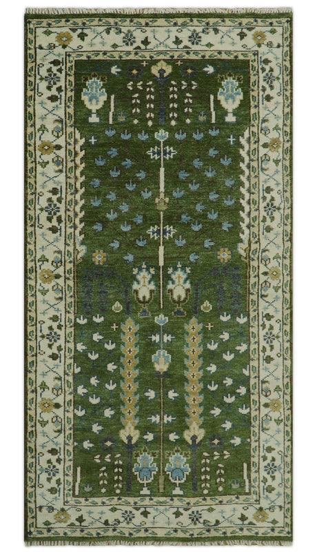 Ready to Ship Oversize 5x10 Runner Rug Green Tree of life Wool Rug