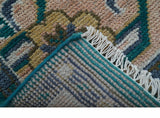 Ready to Ship Peach And Teal Traditional Hand Knotted 8x10 Wool Rug
