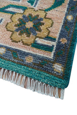 Ready to Ship Peach And Teal Traditional Hand Knotted 8x10 Wool Rug