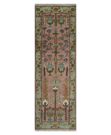 Ready to Ship Pink, Olive and Beige Tree of life Vintage Traditional Wool Rug
