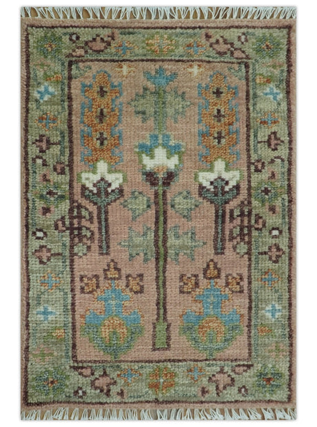 Ready to Ship Pink, Olive and Beige Tree of life Vintage Traditional Wool Rug