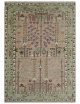 Ready to Ship Pink, Olive and Beige Tree of life Vintage Traditional Wool Rug