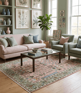 Ready to Ship Pink, Olive and Beige Tree of life Vintage Traditional Wool Rug
