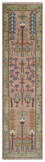 Ready to Ship Pink, Olive and Beige Tree of life Vintage Traditional Wool Rug