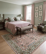 Ready to Ship Pink, Olive and Beige Tree of life Vintage Traditional Wool Rug