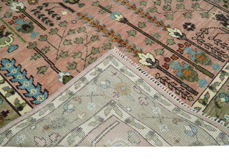 Ready to Ship Pink, Olive and Beige Tree of life Vintage Traditional Wool Rug