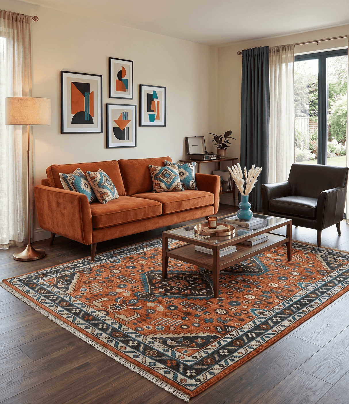 Ready to ship Rust, Ivory and Brown Oriental Traditional Area Rug