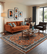 Ready to ship Rust, Ivory and Brown Oriental Traditional Area Rug