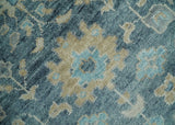 Ready to Ship Teal Blue Hand Knotted Oriental Oushak Ivory and Beige Wool Area Rug