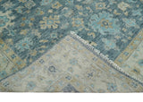 Ready to Ship Teal Blue Hand Knotted Oriental Oushak Ivory and Beige Wool Area Rug