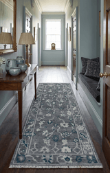 Ready to ship Traditional Gray And Blue 2.8x6 Wool Rug