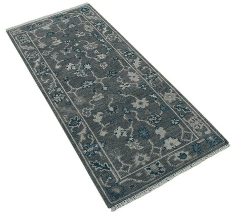 Ready to ship Traditional Gray And Blue 2.8x6 Wool Rug