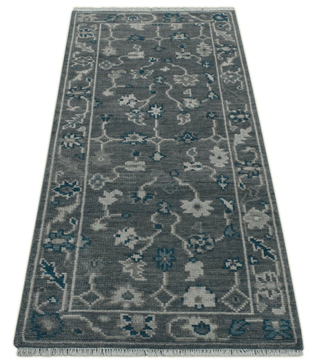 Ready to ship Traditional Gray And Blue 2.8x6 Wool Rug