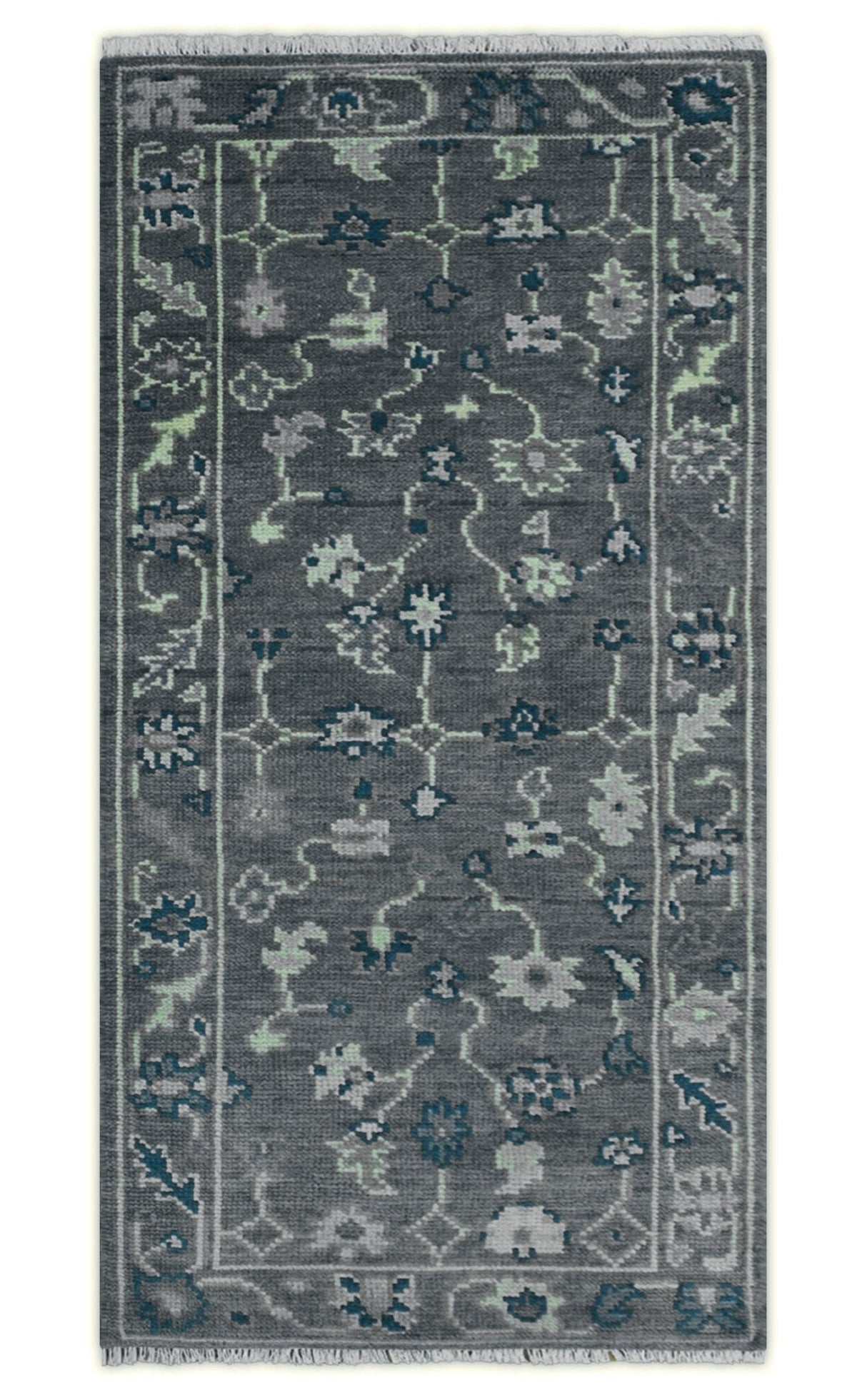 Ready to ship Traditional Gray And Blue 2.8x6 Wool Rug