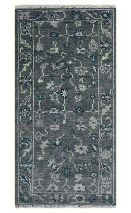 Ready to ship Traditional Gray And Blue 2.8x6 Wool Rug