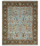 Ready to Ship Tree of Life Hand Knotted Silver, Brown and Rust Traditional Oushak Wool Rug