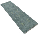 Ready to Ship Tree of life Teal And Beige 2.6x8 Wool Rug