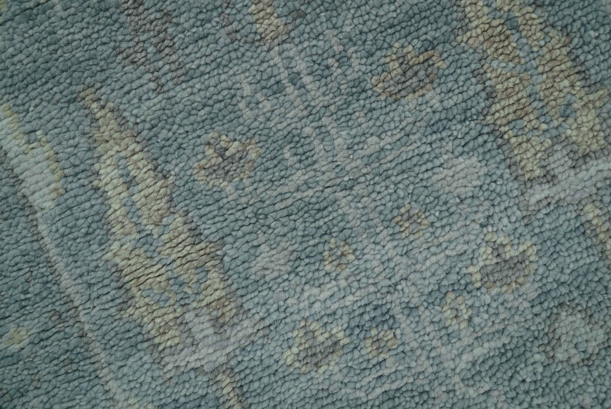 Ready to Ship Tree of life Teal And Beige 2.6x8 Wool Rug