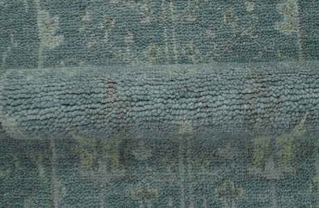 Ready to Ship Tree of life Teal And Beige 2.6x8 Wool Rug