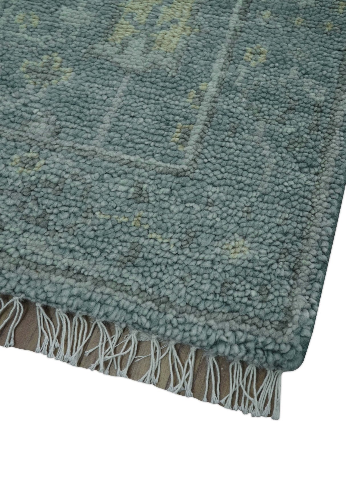 Ready to Ship Tree of life Teal And Beige 2.6x8 Wool Rug