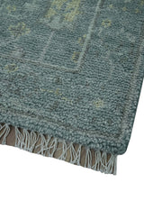 Ready to Ship Tree of life Teal And Beige 2.6x8 Wool Rug